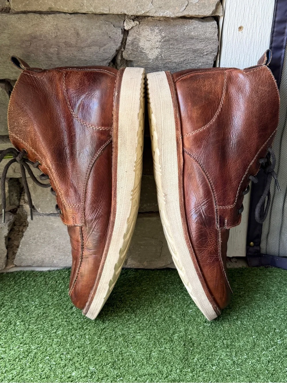 Bed|Stu Lincoln Apron Toe Lace up Men’s Brown Leather Boots